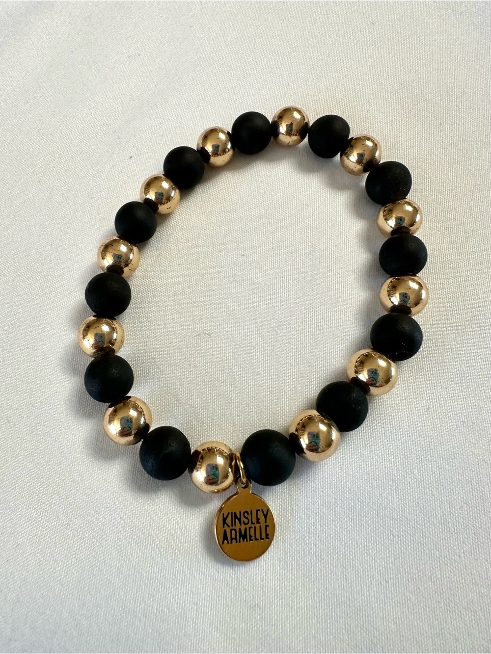 Kinsley Armelle Black Bead & Gold Tone Stretch Bracelet